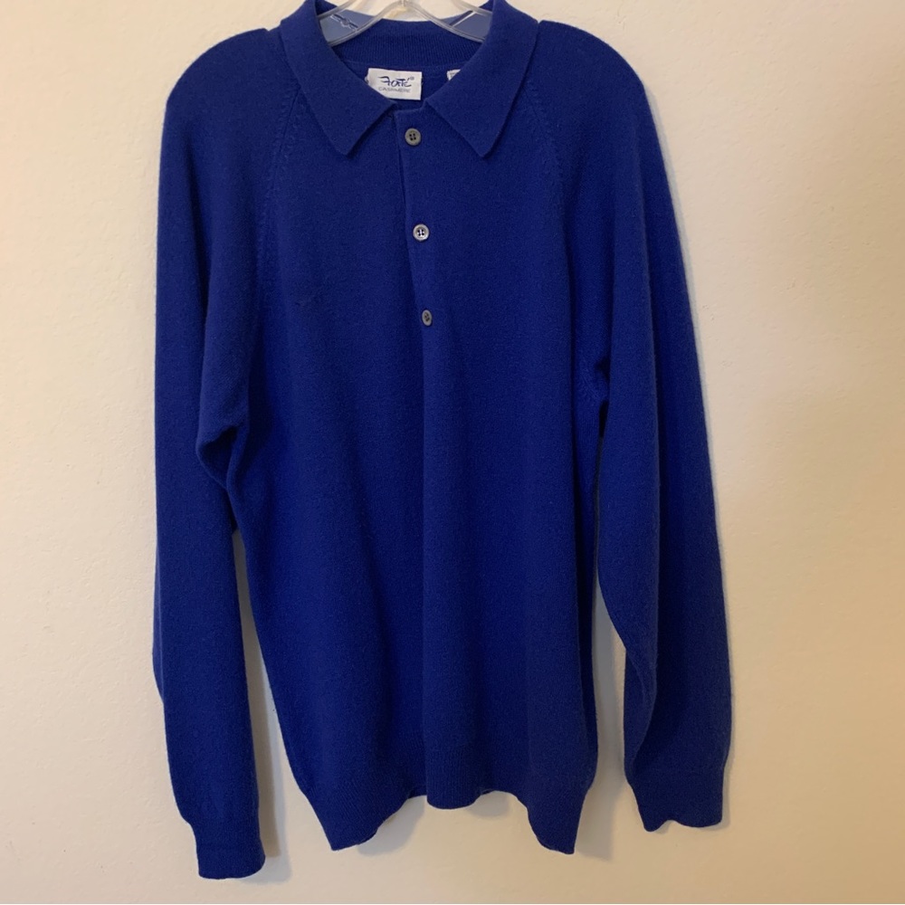 Forte Cashmere Men Collared 1/4” Button Down Sweater Size XL Color Blue RN 83257